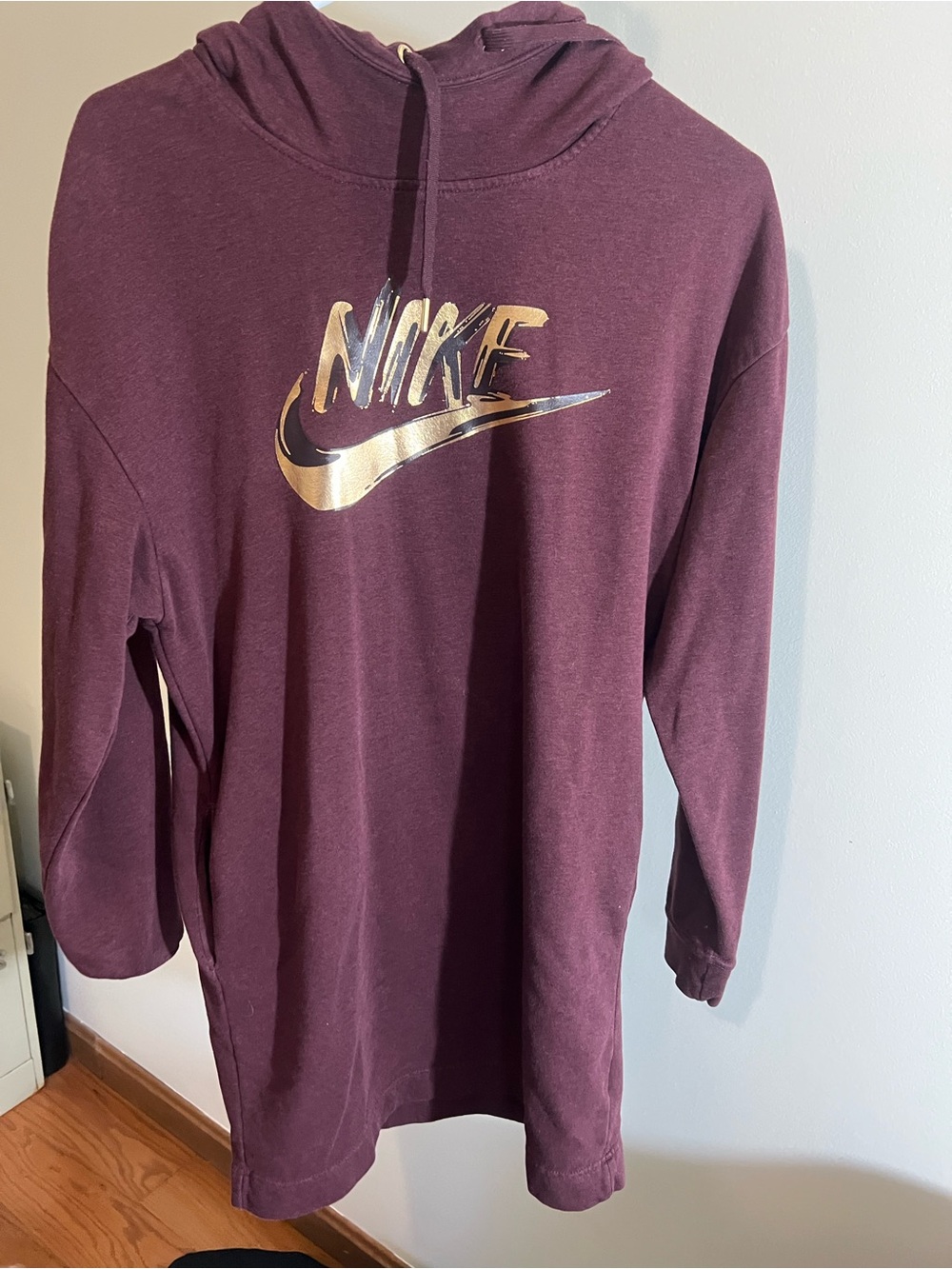 Nike Maroon Hoodie Dress with Metallic Gold Logo